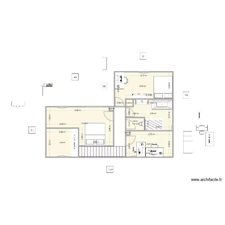 refonte &eacute;tage 3. Plan de 11  et 63 m²