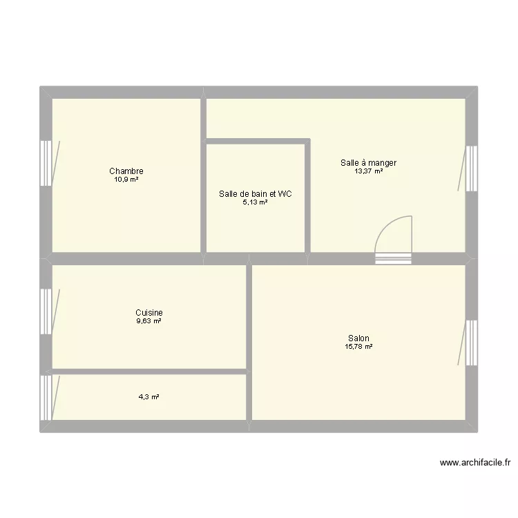 boussaud R1. Plan de 6 pièces et 59 m²