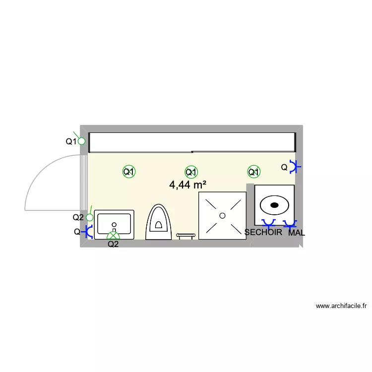 SDB 3. Plan de 1  et 4 m²