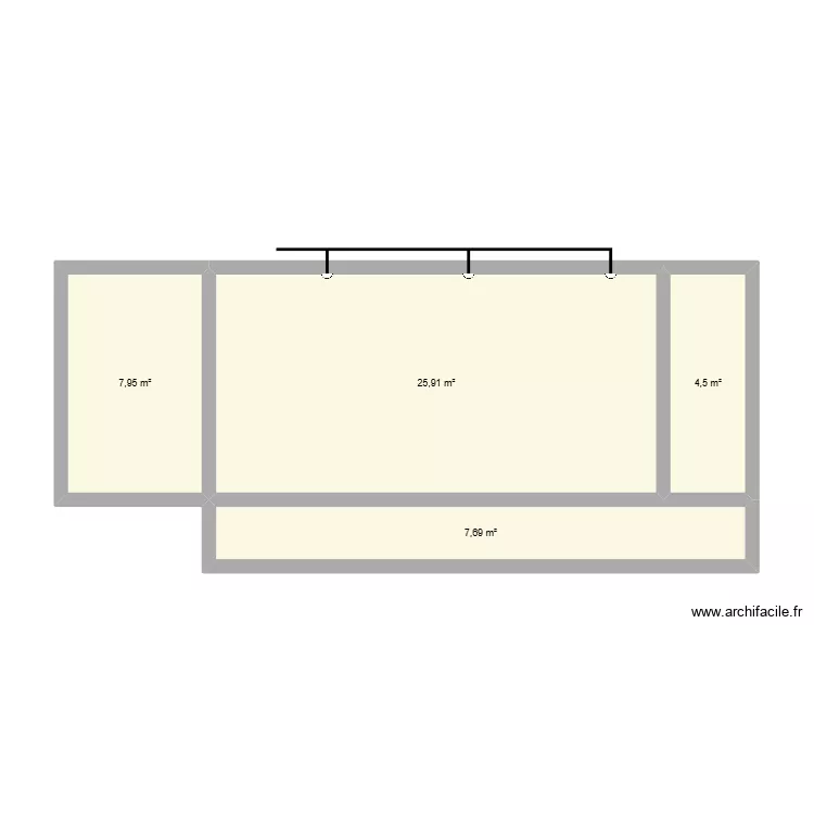 piscine. Plan de 4 pièces et 46 m²
