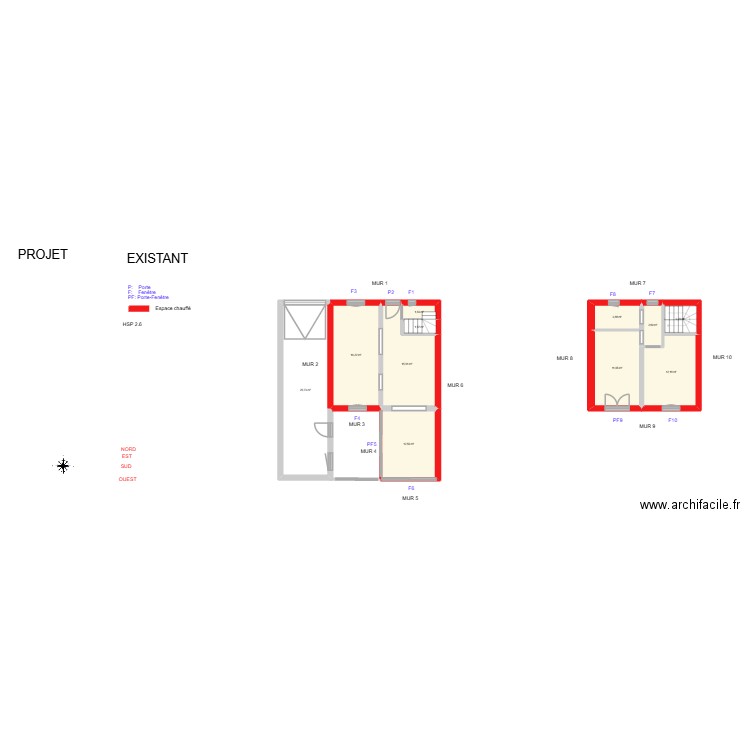 DUPUY_ Existant. Plan de 11 pièces et 108 m2