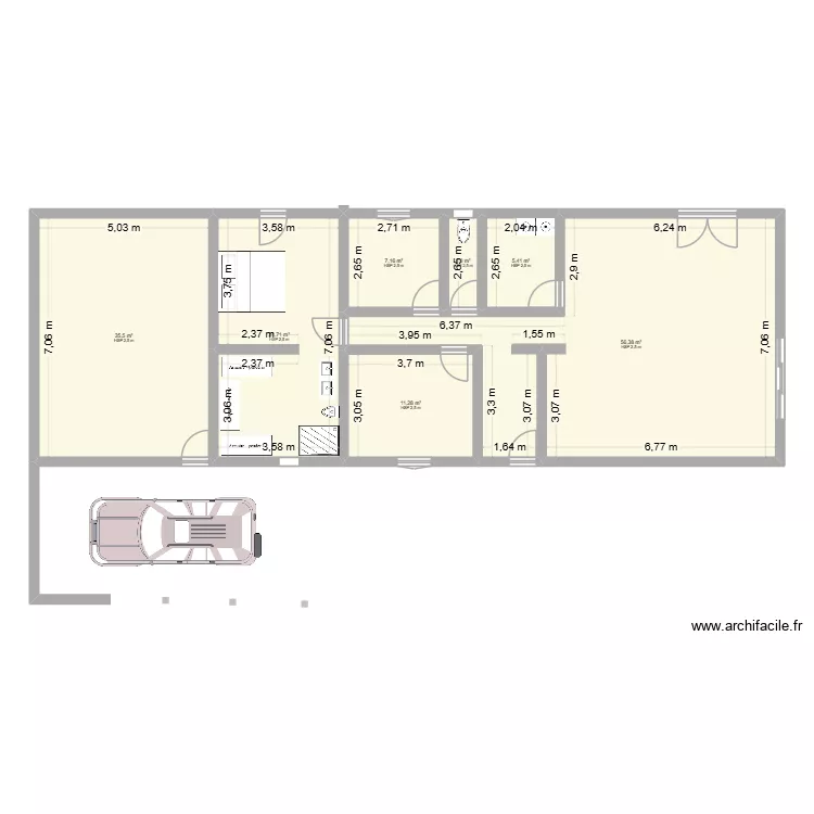 ebauche. Plan de 7  et 143 m²