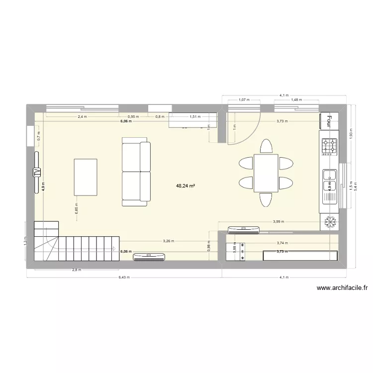 nina charles rdc TABLE. Plan de 1 pièce et 48 m²
