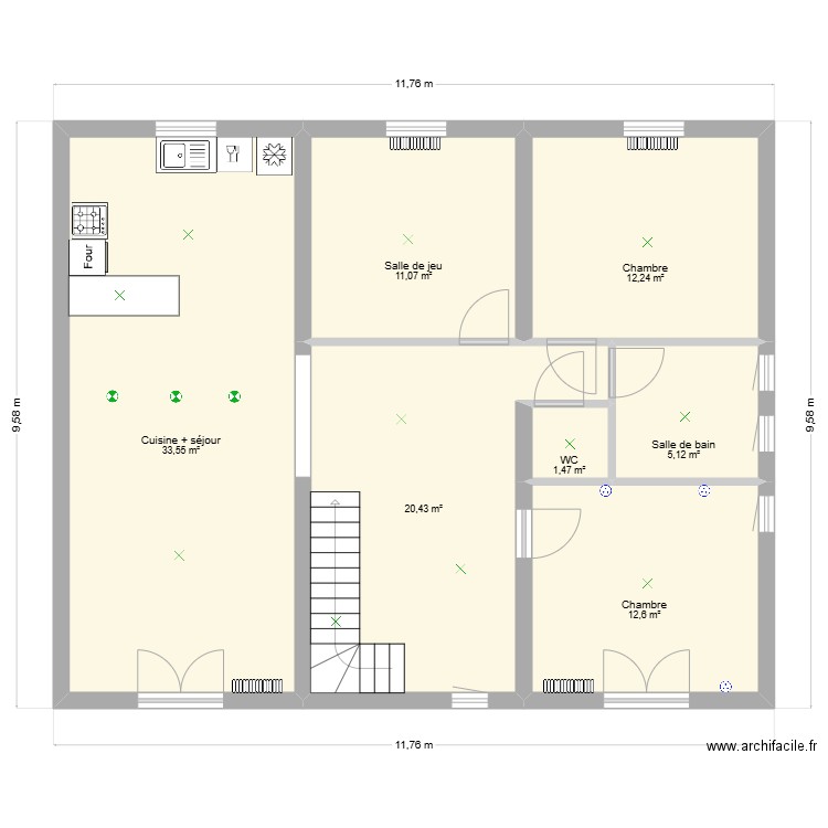 1er étage. Plan de 7 pièces et 96 m2