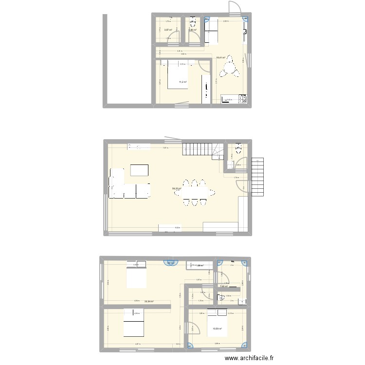 Rez de chaussée. Plan de 9 pièces et 145 m2