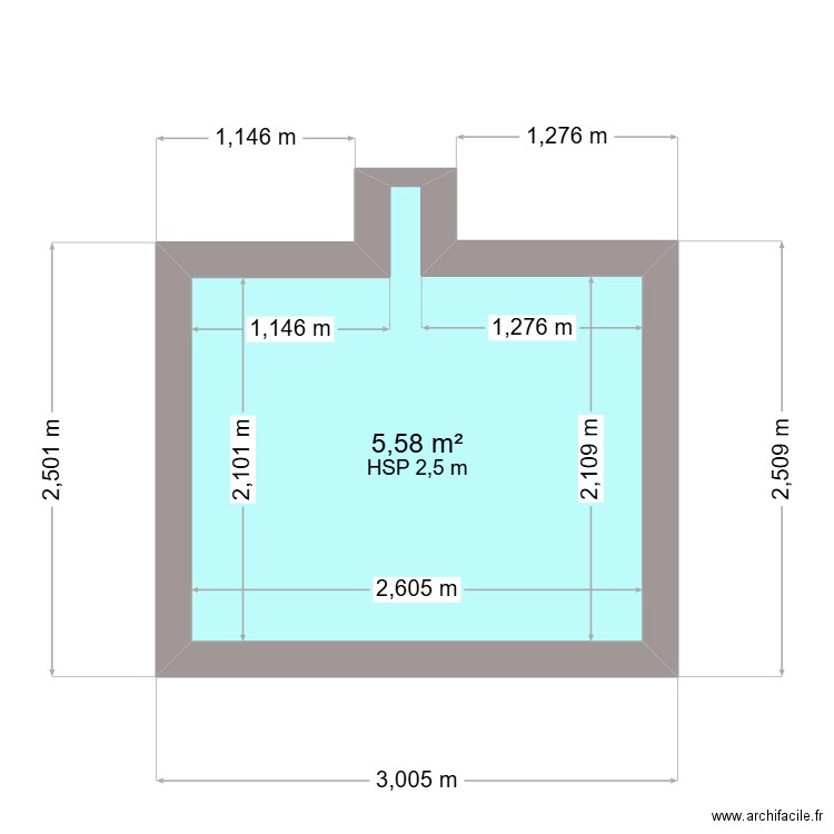 plan de la fosse existante / coupe A. Plan de 1 pièce et 6 m2