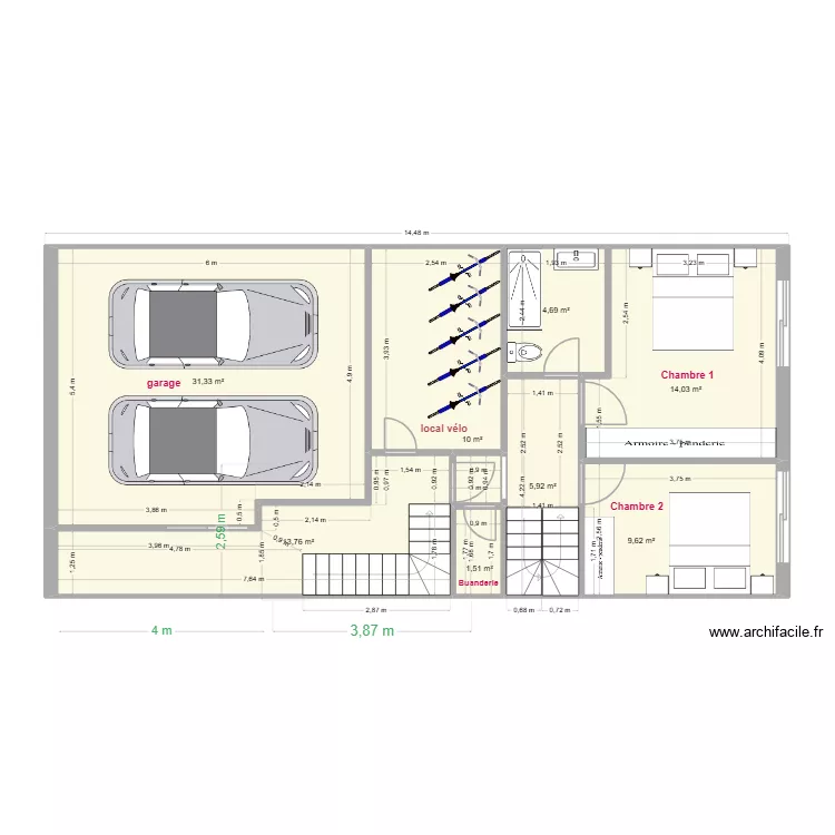 plan terrain 2026 5 avec 1er &eacute;tage. Plan de 8  et 91 m²