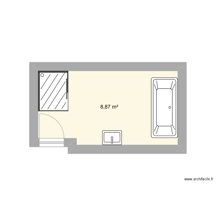 sdb. Plan de 1 pièce et 9 m2
