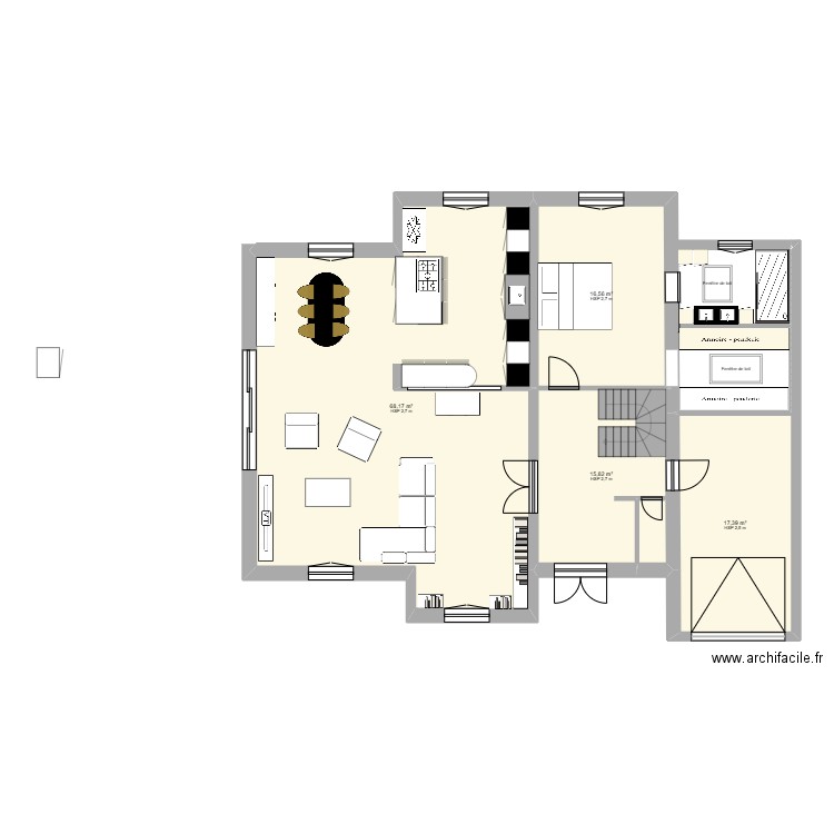 plateau 3. Plan de 4 pièces et 118 m2