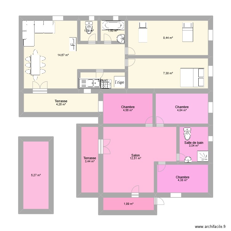 Extension Dimbokro 2. Plan de 15 pièces et 80 m2