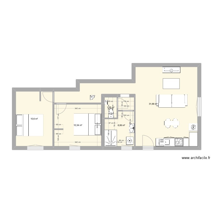 Appartement Le Muy projet 2. Plan de 5 pièces et 60 m2