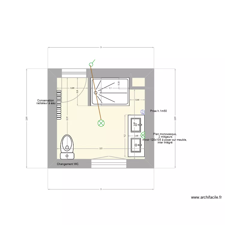 tilleuls sdb &eacute;tage. Plan de 2  et 6 m²