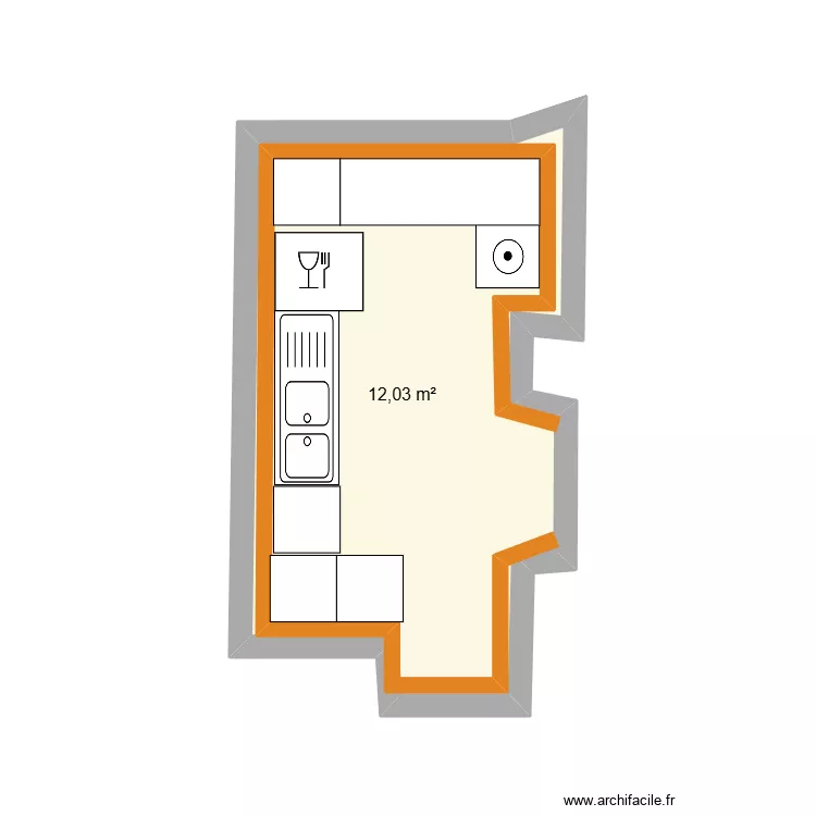 Plonge chateau. Plan de 1  et 12 m²