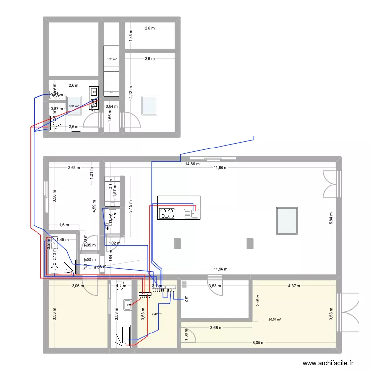Matibou RDC & RDC+1 Plomberie. Plan de 16 Pièces et 167 m² Matibou RDC & RDC+1 Plomberie. Plan de 16 Pièces et 167 m²