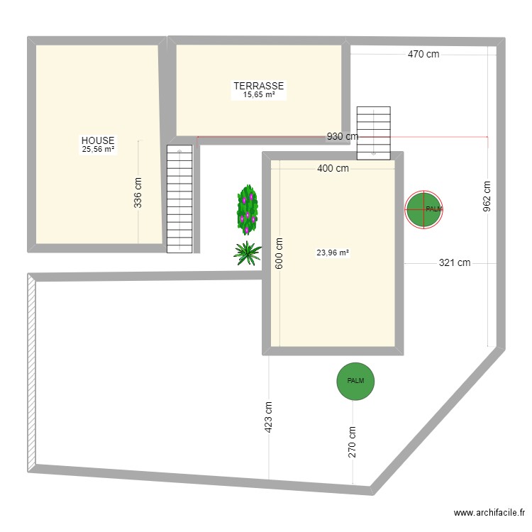 Piscine Pal 11. Plan de 3 pièces et 65 m2