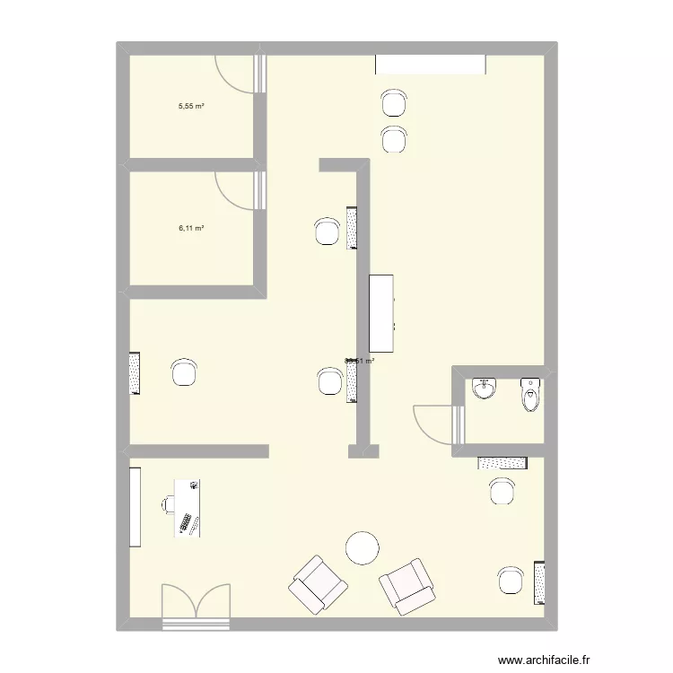 salon de coiffure. Plan de 3  et 95 m²