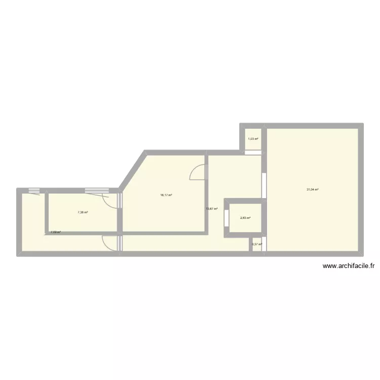 Chazelle Plan actuel niveau 1. Plan de 8  et 79 m²