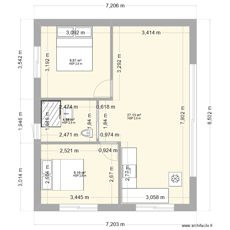 PLAN EXTENSION 2. Plan de 4 pièces et 47 m2