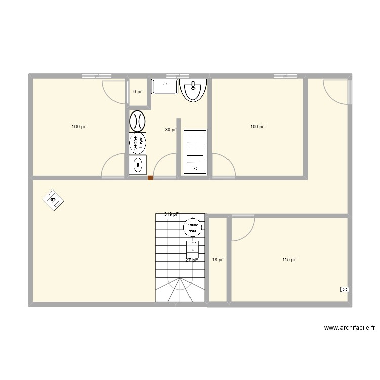 sous sole P-R. Plan de 8 pièces et 72 m2