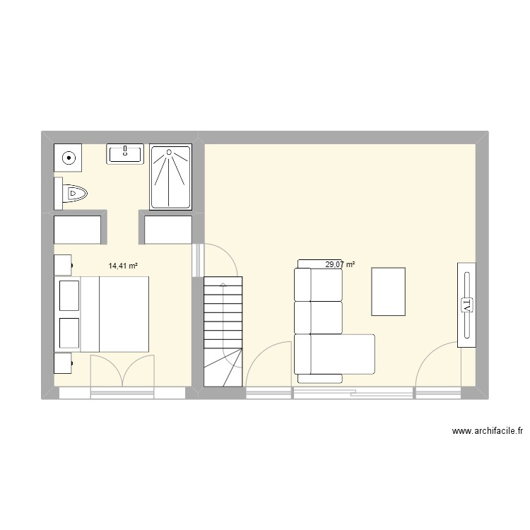 Benjamin C. Plan de 2 pièces et 43 m2