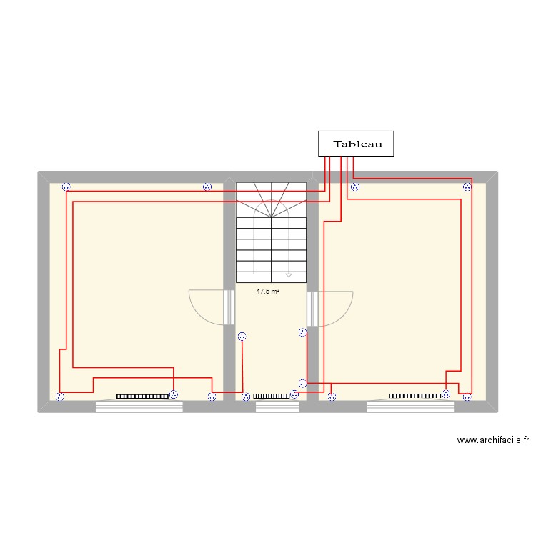 mich étage pc et radiateur. Plan de 1 pièce et 48 m2