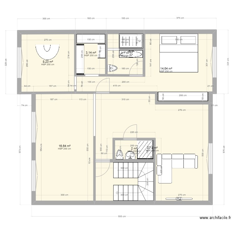 Ennahda 8 - 2eme étage MEUBLE. Plan de 7 pièces et 76 m2