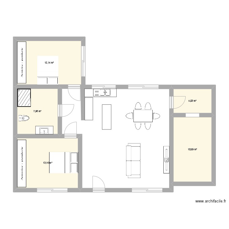 new. Plan de 5 pièces et 48 m2