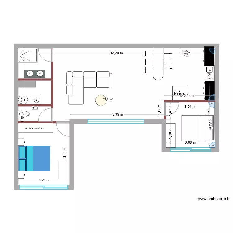 Fred. Plan de 1 pièce et 73 m²