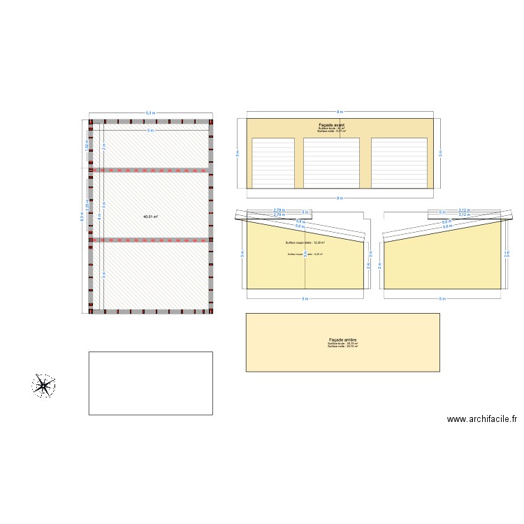 Plan Garage bois. Plan de 1 pièce et 40 m2