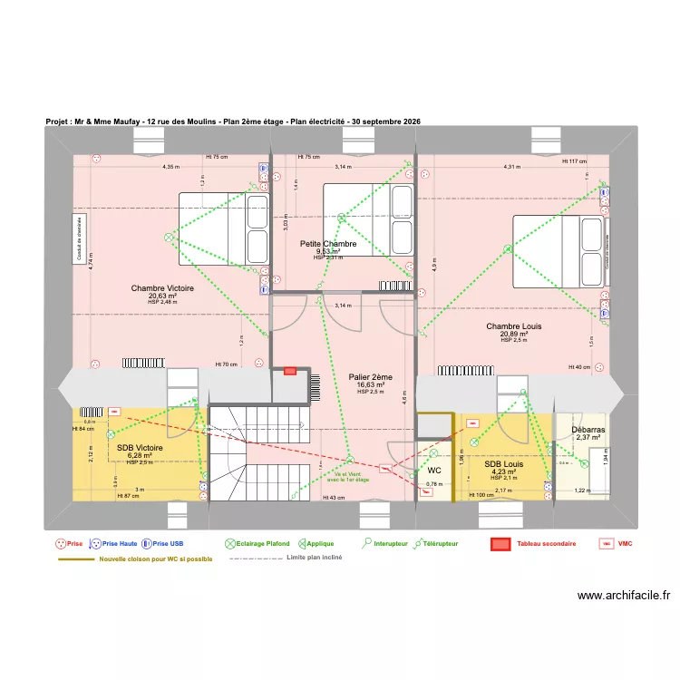 Morannes 2 eme actuel (electricité). Plan de 10 Pièces et 83 m² Morannes 2 eme actuel (electricité). Plan de 10 Pièces et 83 m²