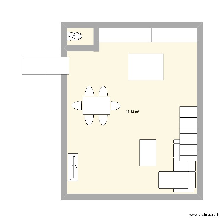 Projet bas plein pied. Plan de 1 pièce et 45 m2