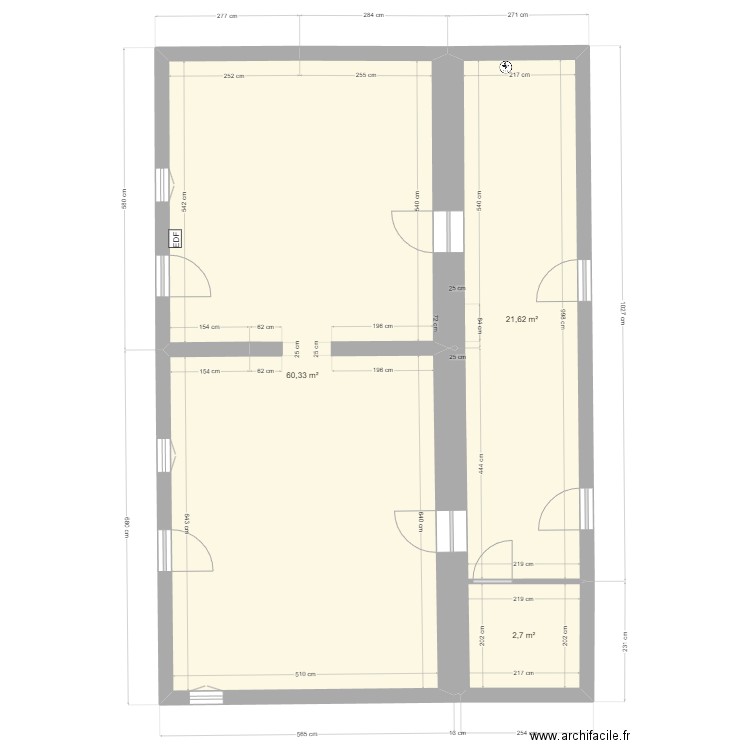 pineau existant 2. Plan de 3 pièces et 86 m2