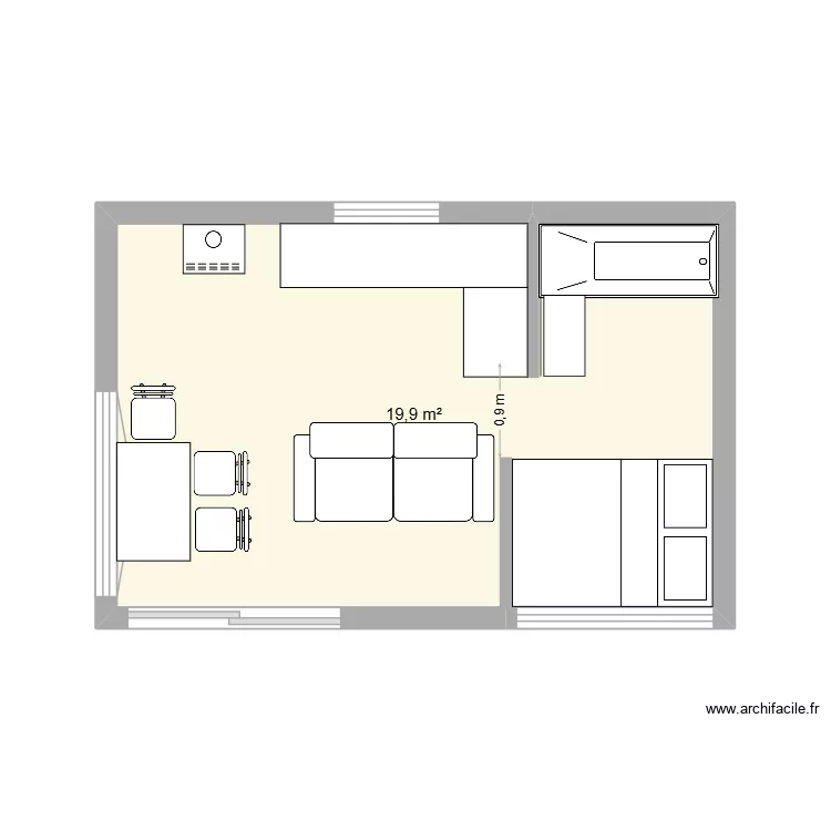 CABANE POL option baignoire. Plan de 2  et 23 m²