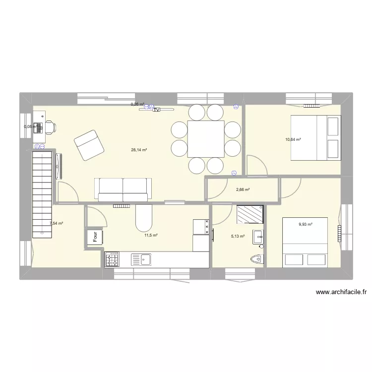 1er &eacute;tage. Plan de 9  et 76 m²