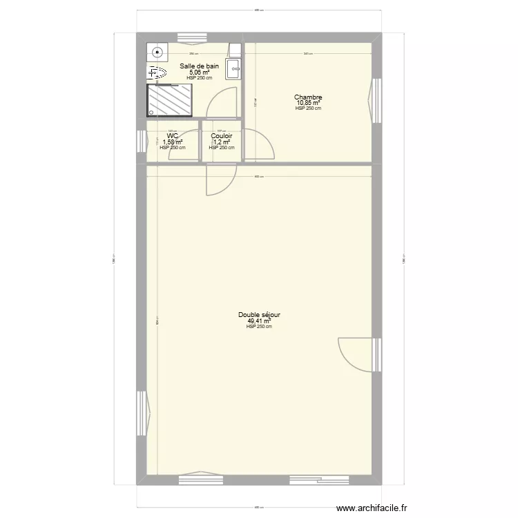 Plan studio avec calques. Plan de 5 Pièces et 68 m²