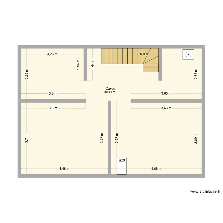 Plan Cote d'or cave. Plan de 1 pièce et 58 m2