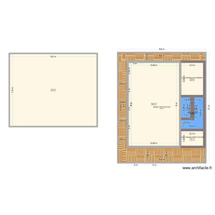 bassin ike koi 50m3. Plan de 6  et 253 m²