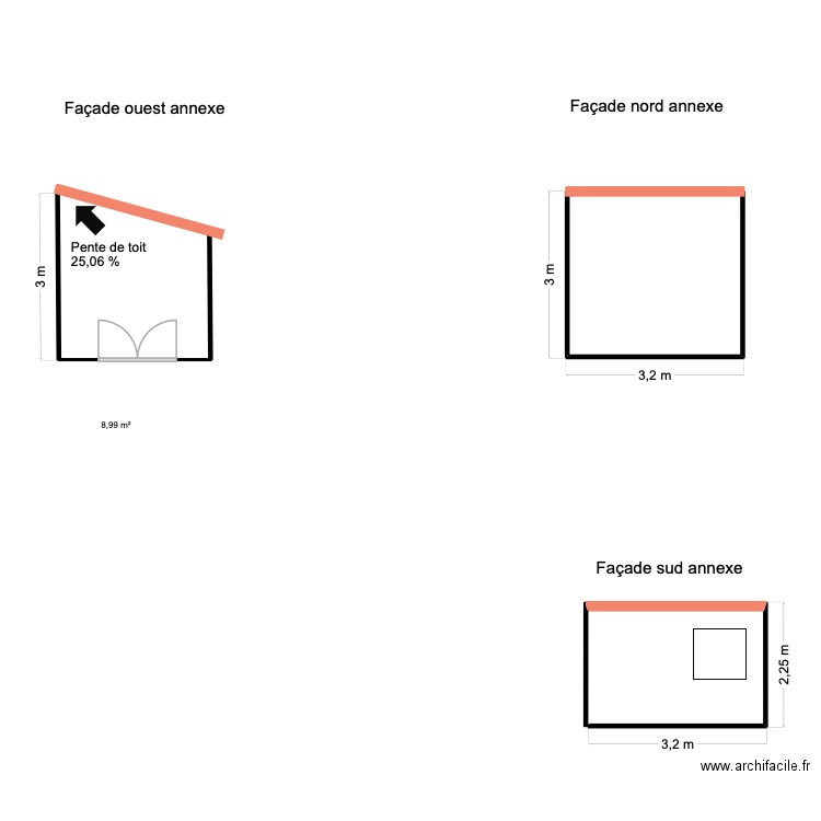 PC  Facades SDB. Plan de 1 pièce et 9 m2