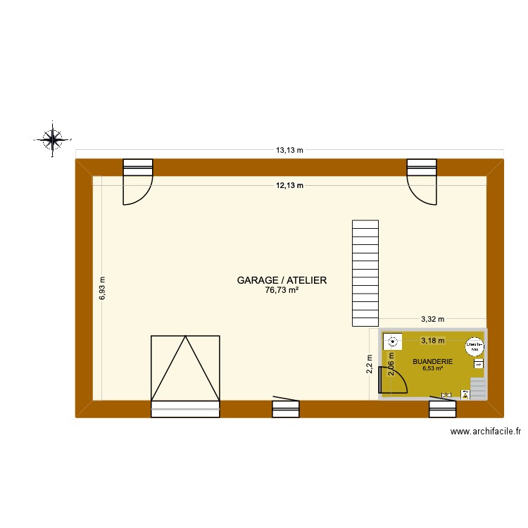 SALAN  sous sol. Plan de 2 pièces et 93 m2