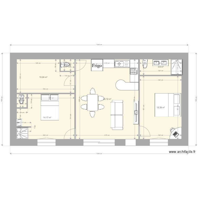 maison 75m2. Plan de 7 pièces et 74 m2