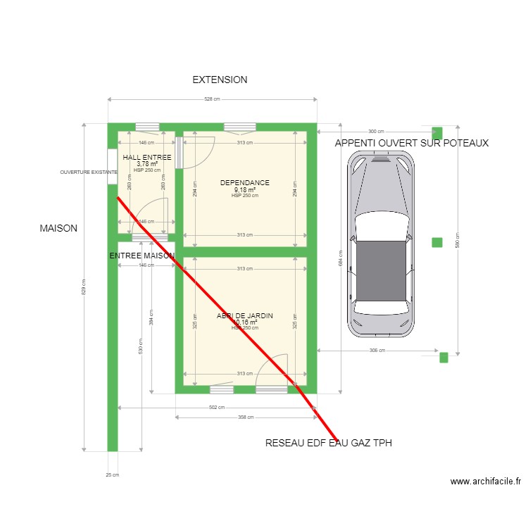 1 DEPENDANCE ET APPENTI. Plan de 3 pièces et 23 m2