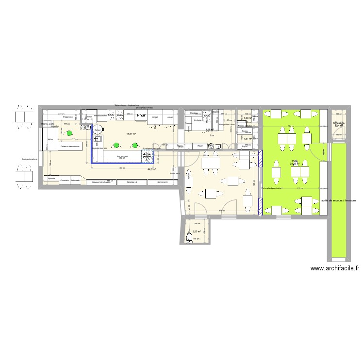 Patisserie K. Plan de 9 pièces et 117 m2