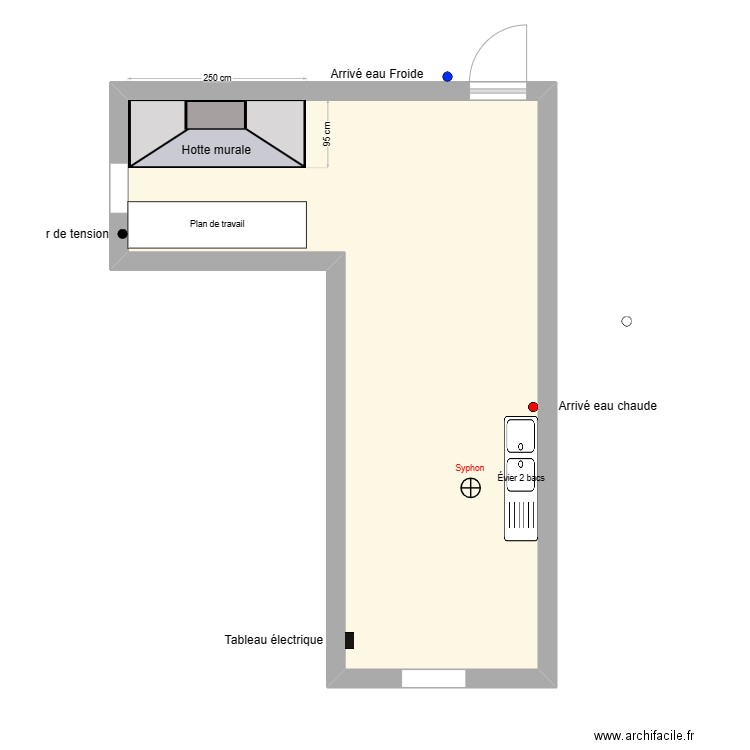 le trevi cuisine. Plan de 1 pièce et 28 m2