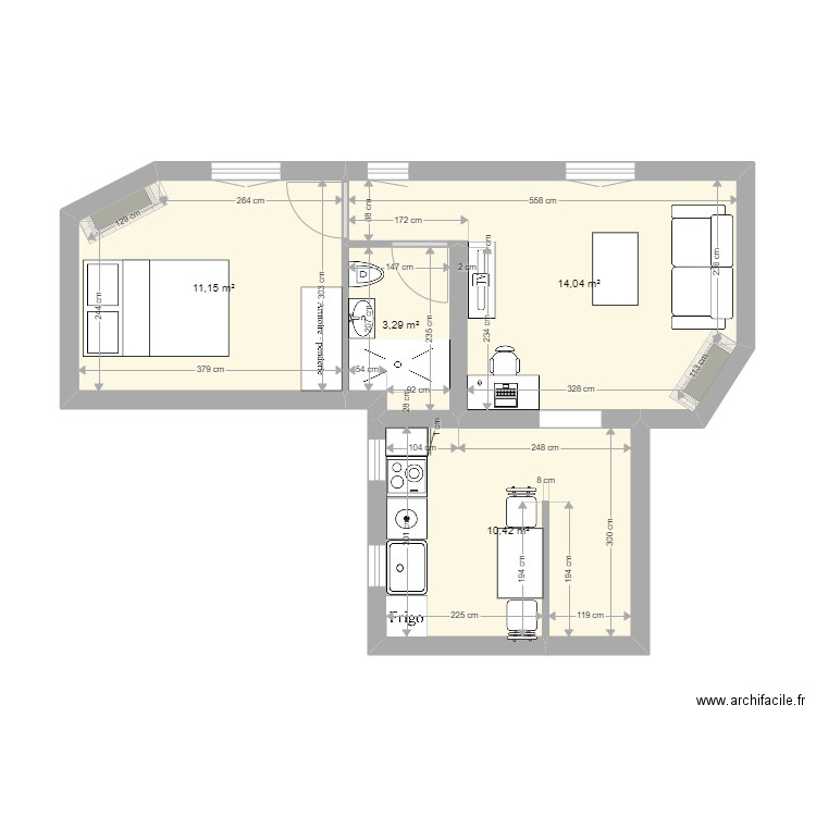 plan patay approximatif grosse modif cuisine/sdb. Plan de 4 pièces et 39 m2