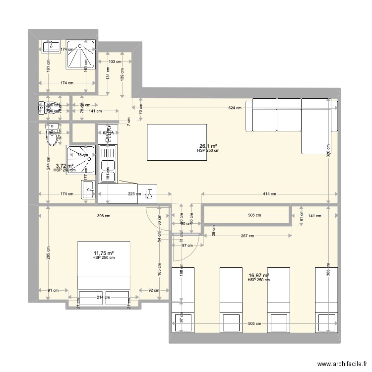 Appartement R+2 4. Plan de 8 pièces et 64 m2