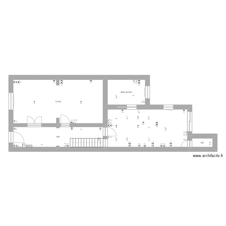 RDC. Plan de 5 pièces et 82 m2