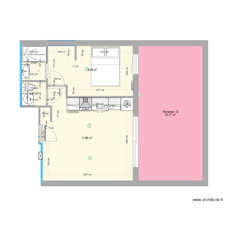 Appartement 12 terrasse 2. Plan de 5 pièces et 51 m2