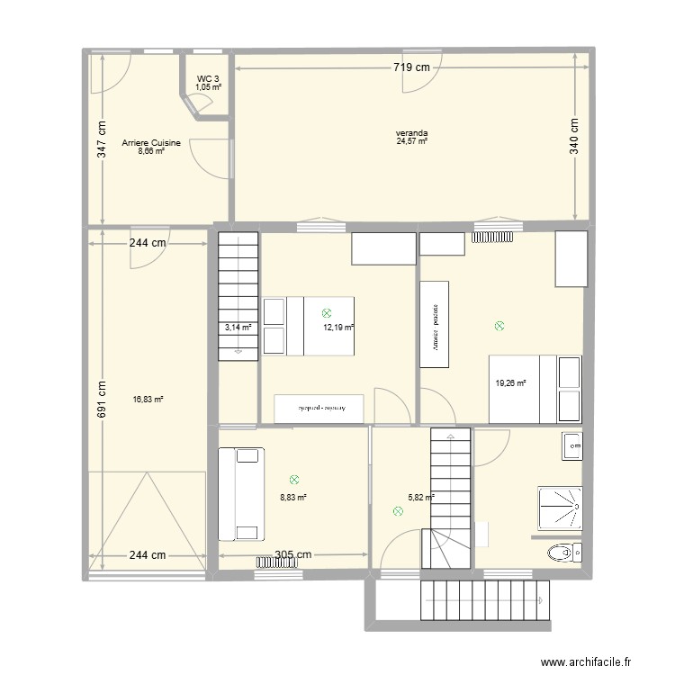 Maison 1er La Fleche. Plan de 9 pièces et 100 m2