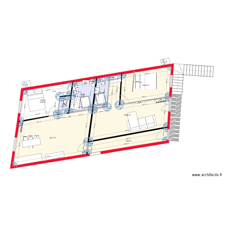 2 apparts 1 ch  ESSAI AVEC PETITE SDB1. Plan de 8 pièces et 80 m2