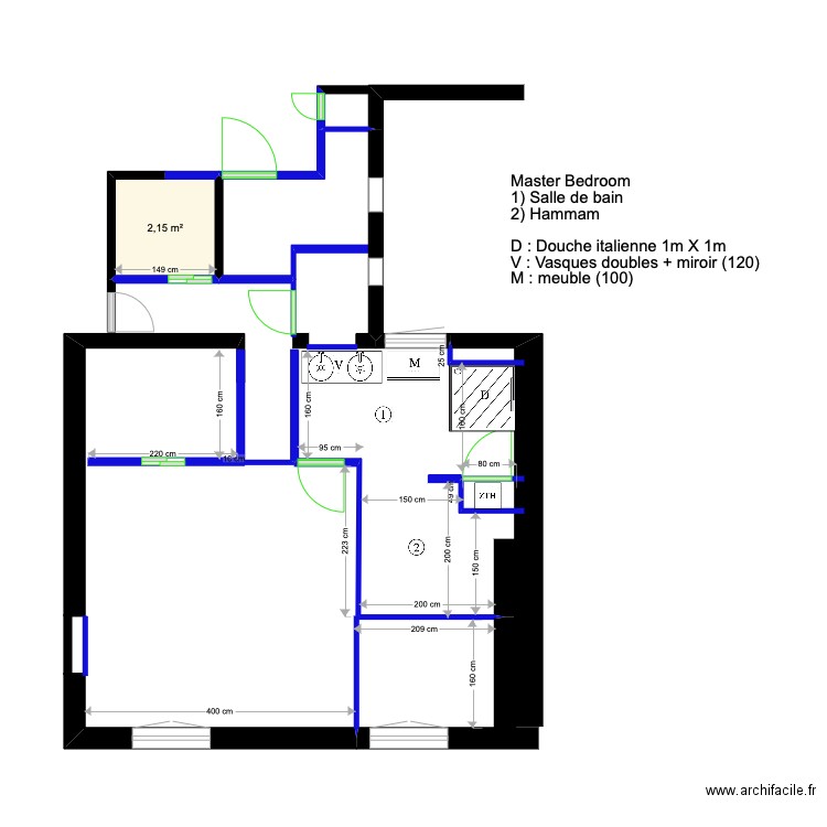 Master BedRoom (meubles sdb). Plan de 0 pièce et 0 m2